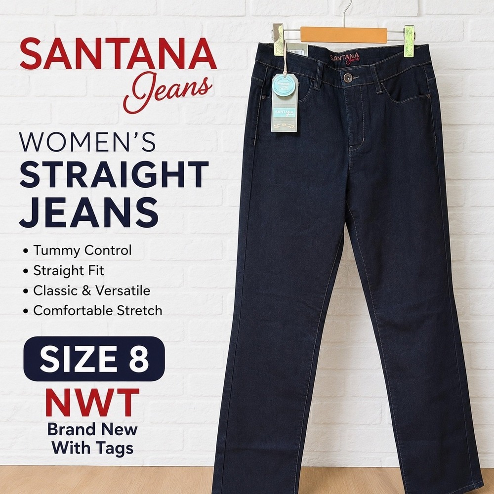 Santana‎ Jeans Womens Straight Leg Tummy Control Indigo Blue Denim Size 8 NWT